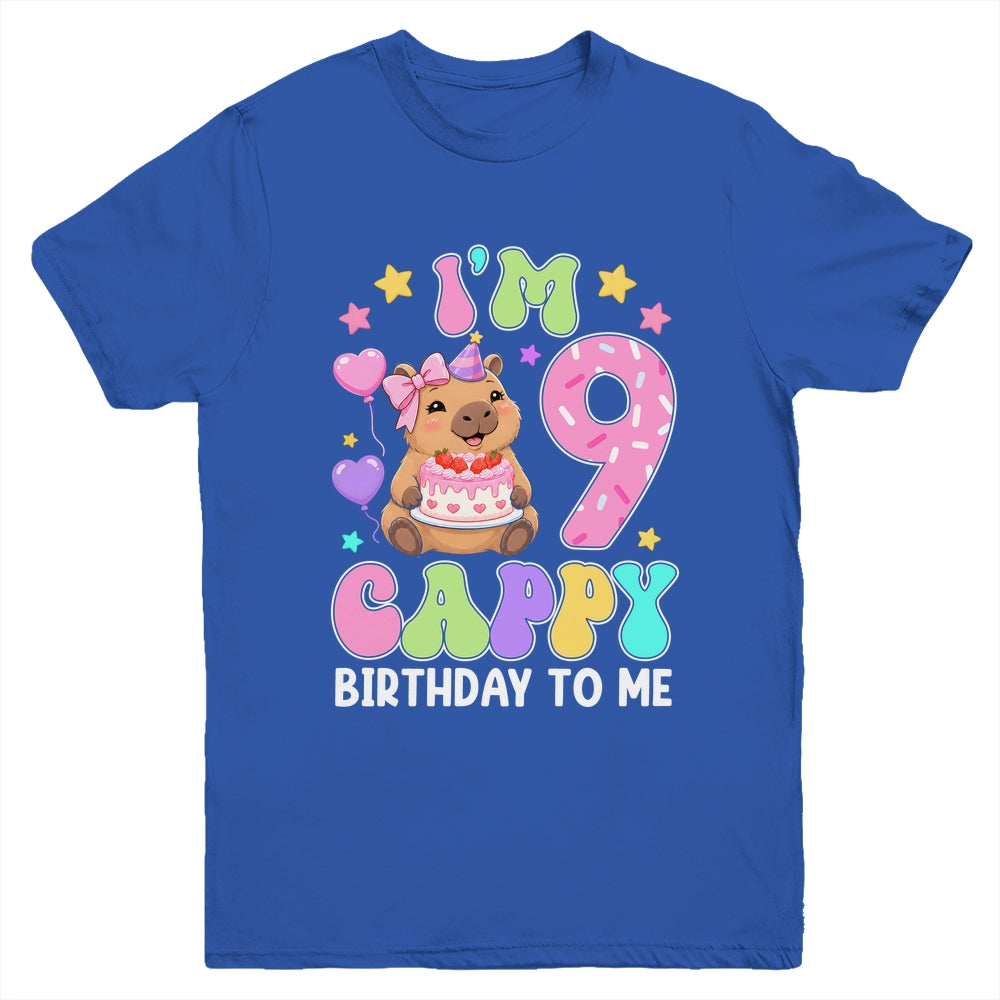 Capybara Birthday 9 Kawaii Capybara 9Th Birthday Girl Youth Shirt | siriusteestore