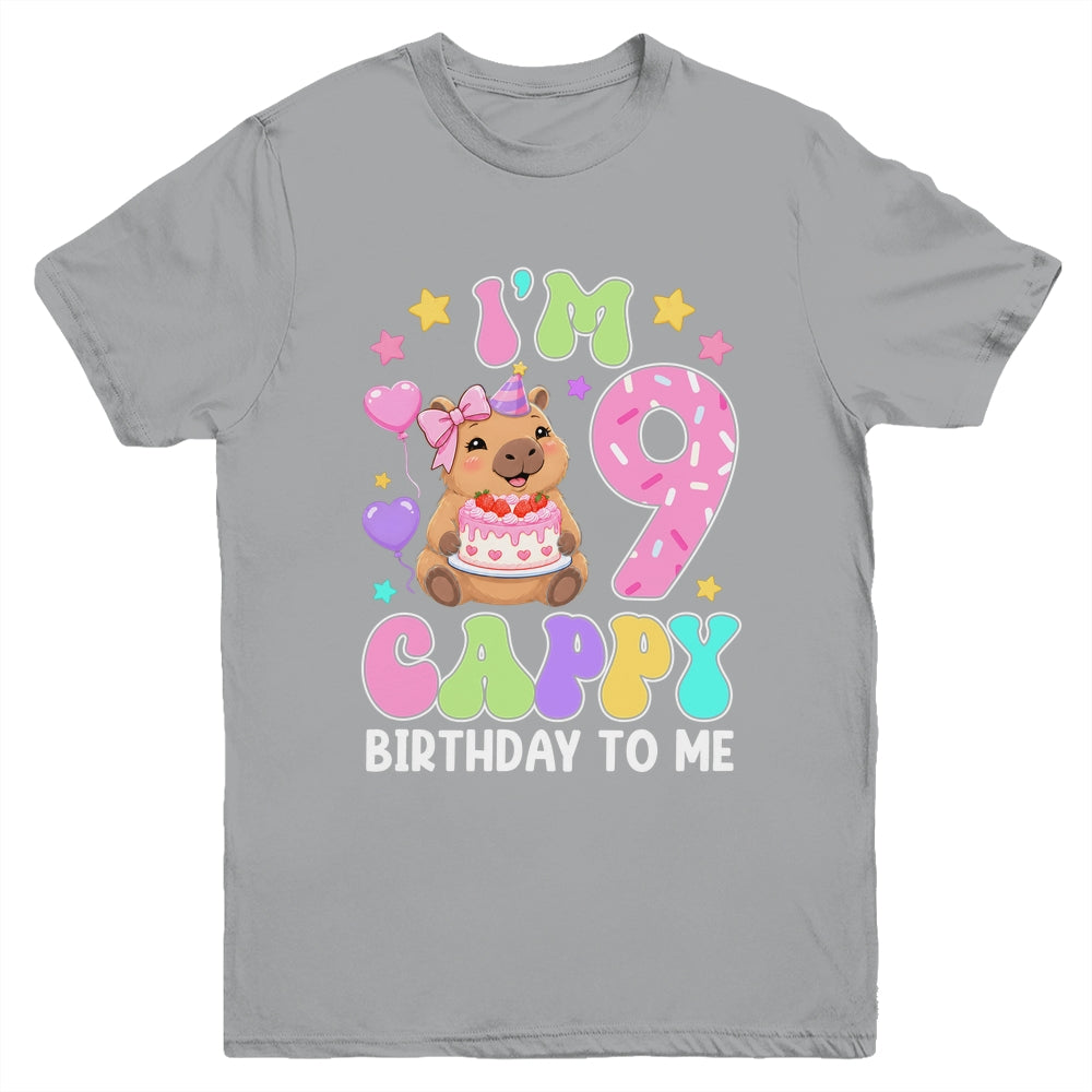 Capybara Birthday 9 Kawaii Capybara 9Th Birthday Girl Youth Shirt | siriusteestore