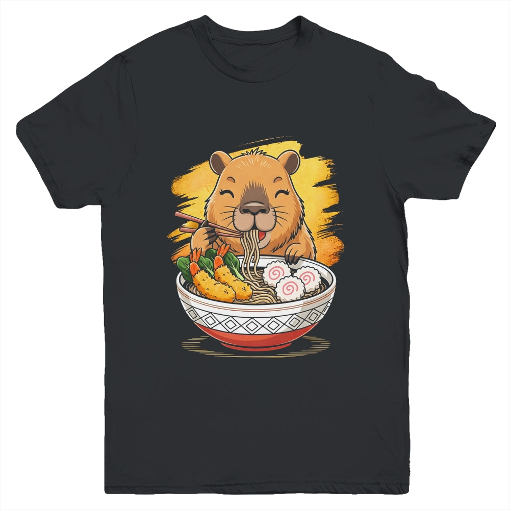 Capybara Eating Ramen Noodles Lover Funny Kawaii Animal Youth Shirt | siriusteestore