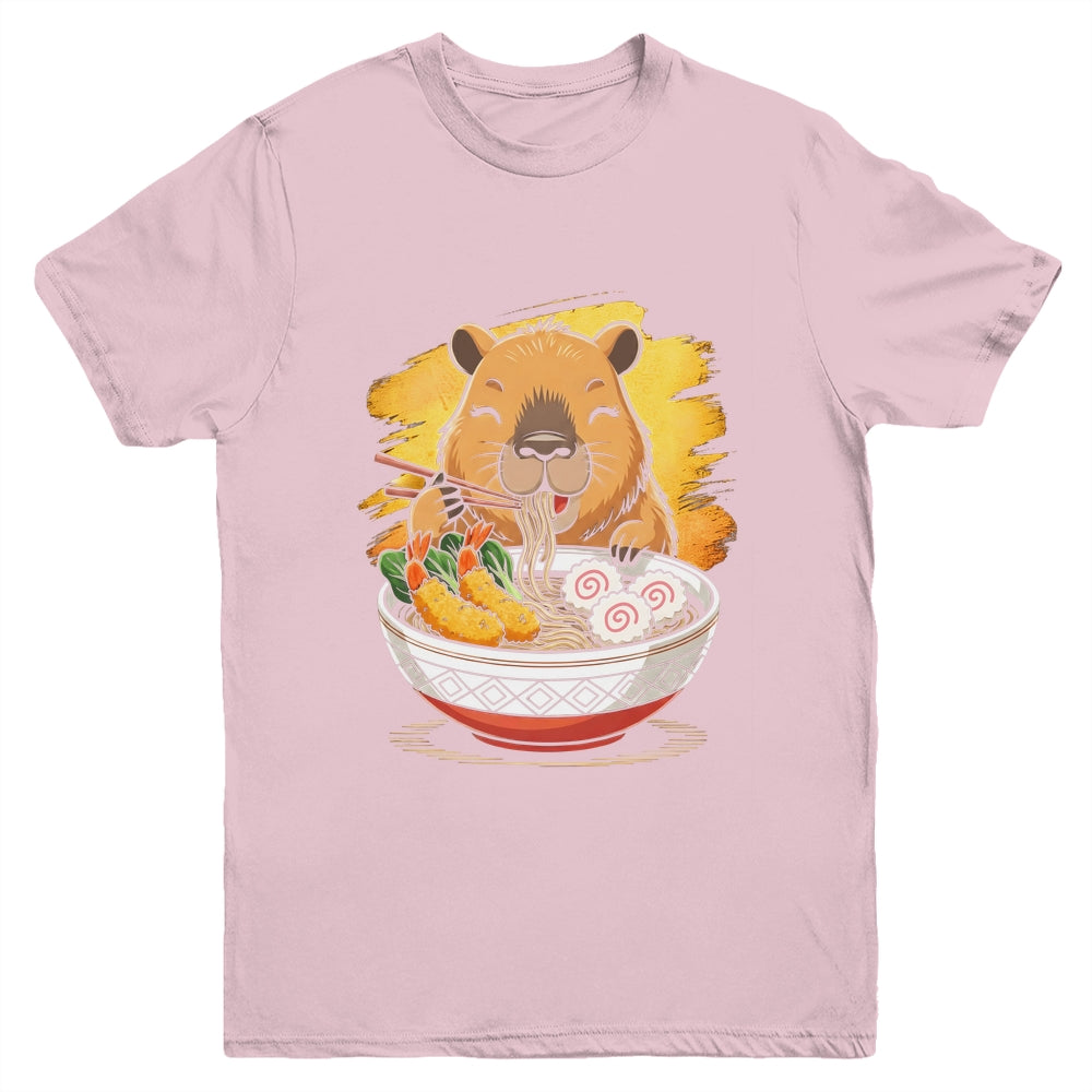 Capybara Eating Ramen Noodles Lover Funny Kawaii Animal Youth Shirt | siriusteestore