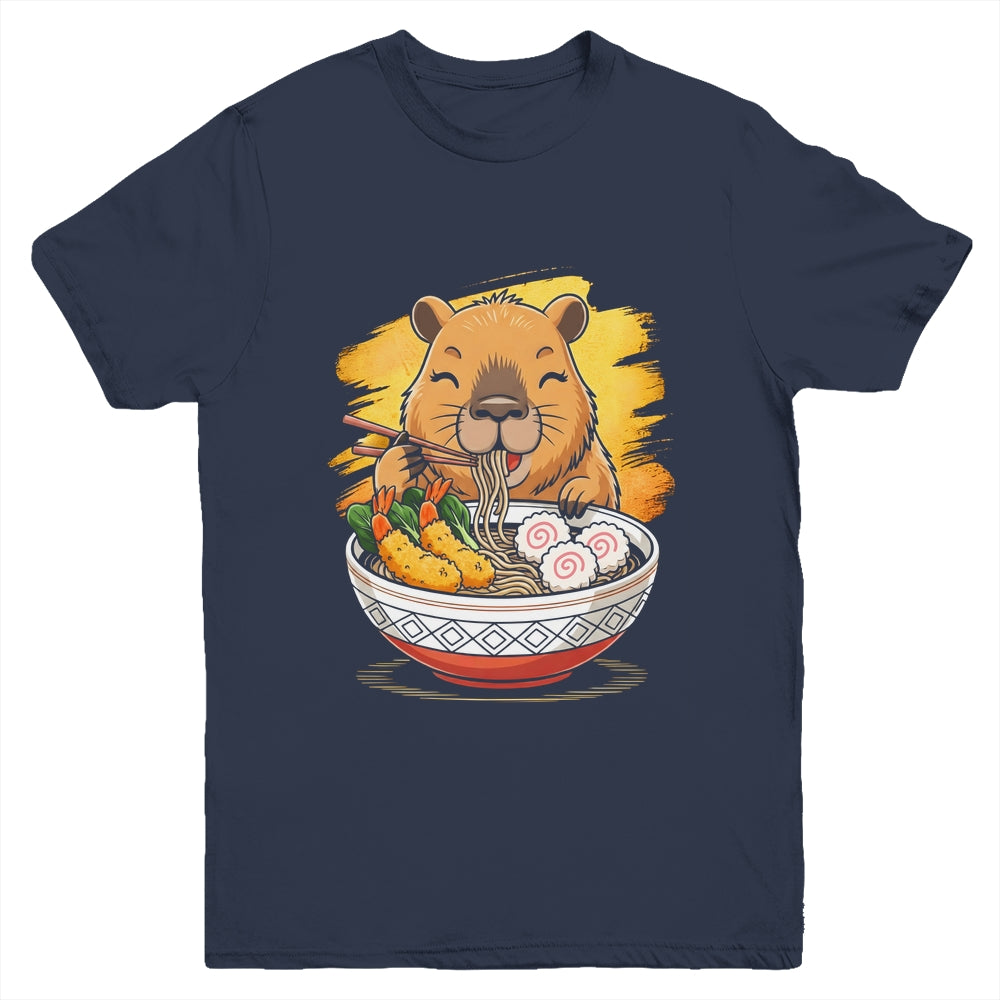 Capybara Eating Ramen Noodles Lover Funny Kawaii Animal Youth Shirt | siriusteestore