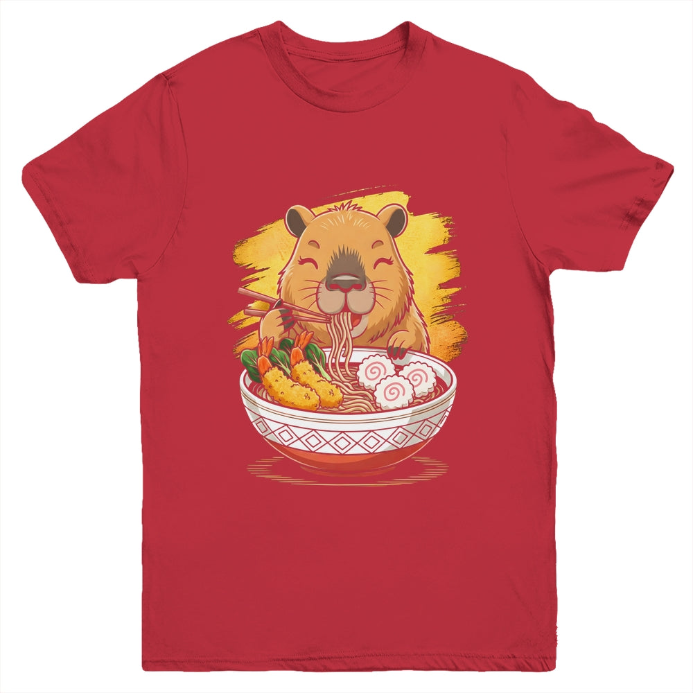 Capybara Eating Ramen Noodles Lover Funny Kawaii Animal Youth Shirt | siriusteestore
