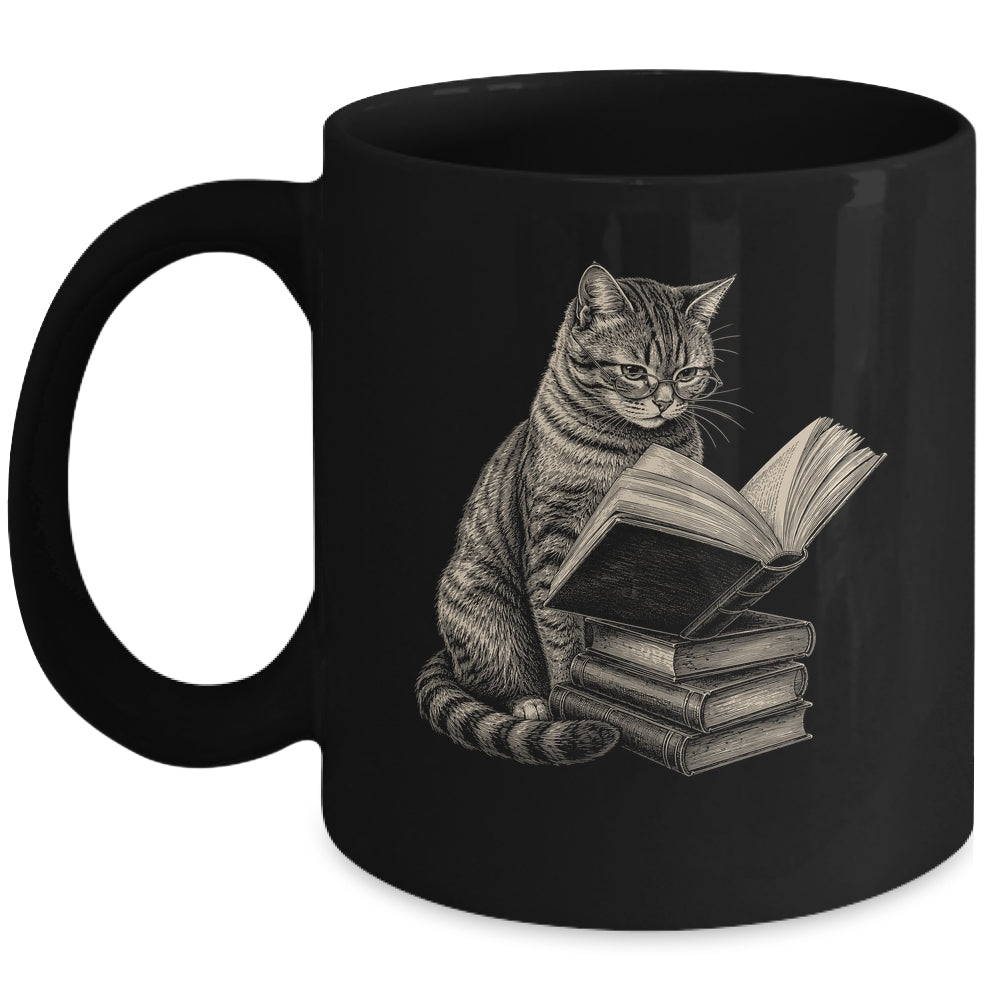 Cat Bookworm Reading Book Funny Cat Lovers Design Graphic Mug | siriusteestore