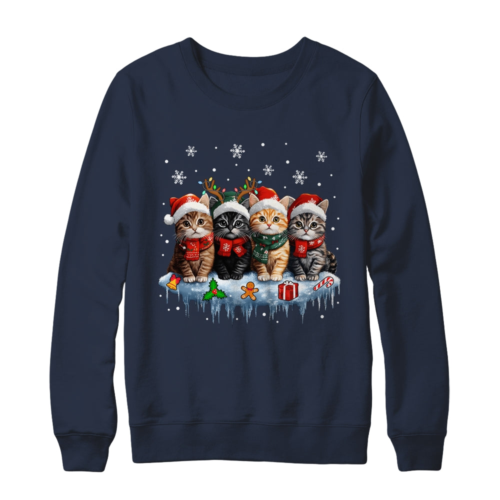 Cat Christmas Light Reindeer Santa Christmas Cat Lover Shirt & Sweatshirt | siriusteestore