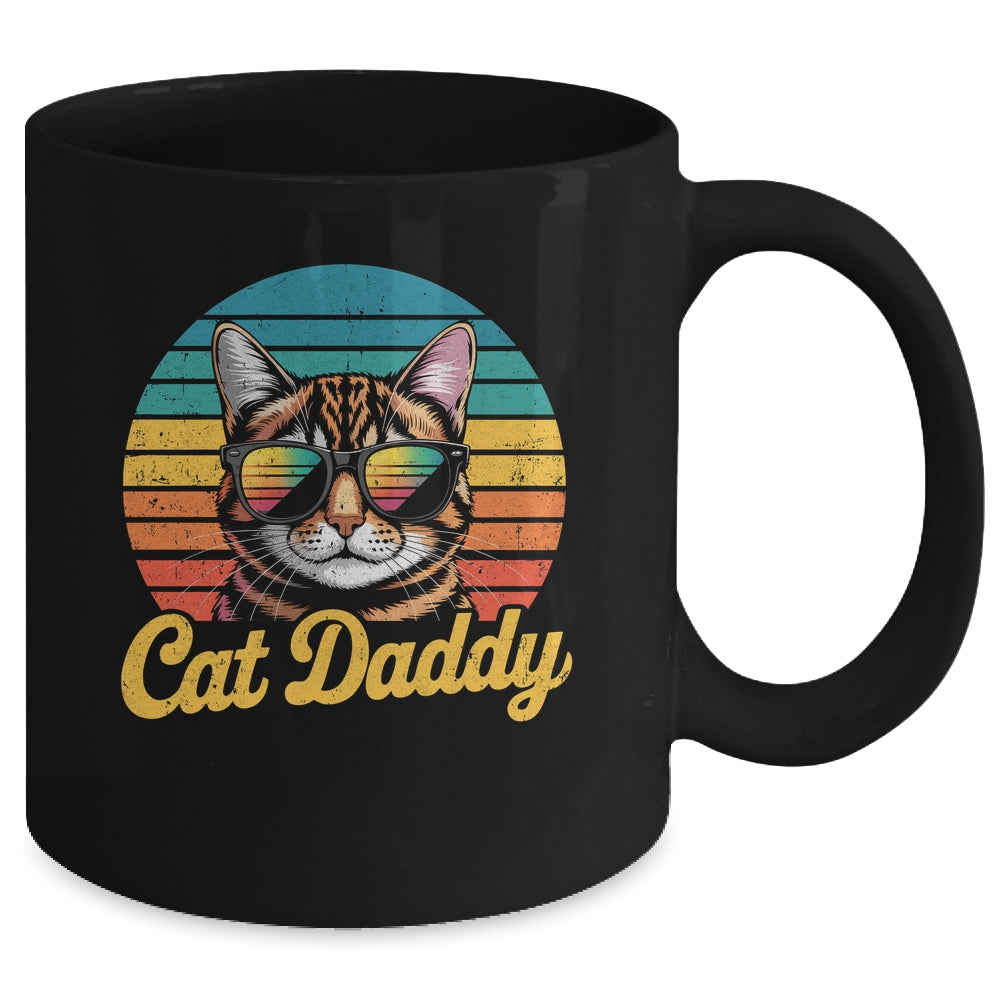 Cat Daddy Retro 70s 80s Funny Black Cat Dad Men Fathers Day Mug | siriusteestore