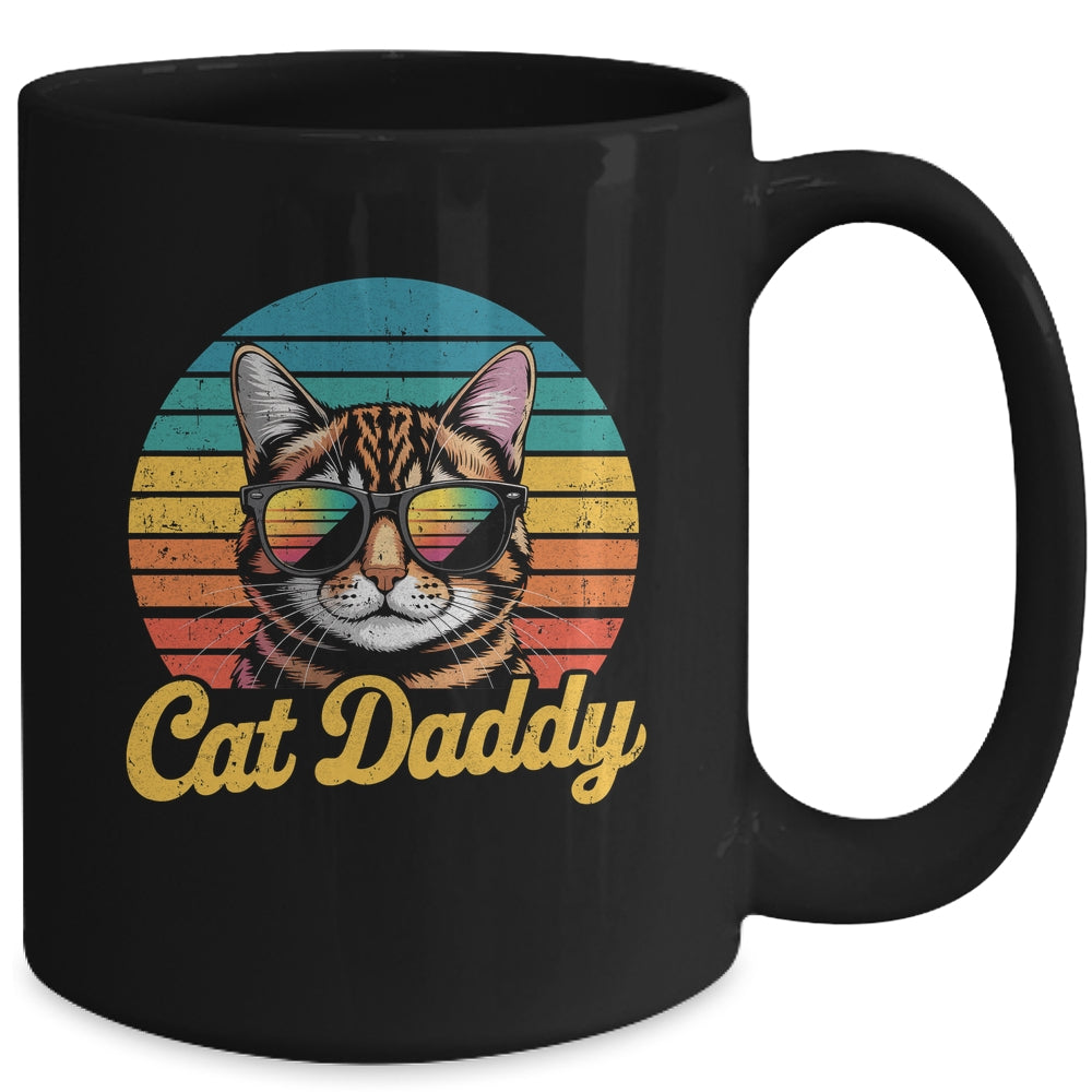 Cat Daddy Retro 70s 80s Funny Black Cat Dad Men Fathers Day Mug | siriusteestore