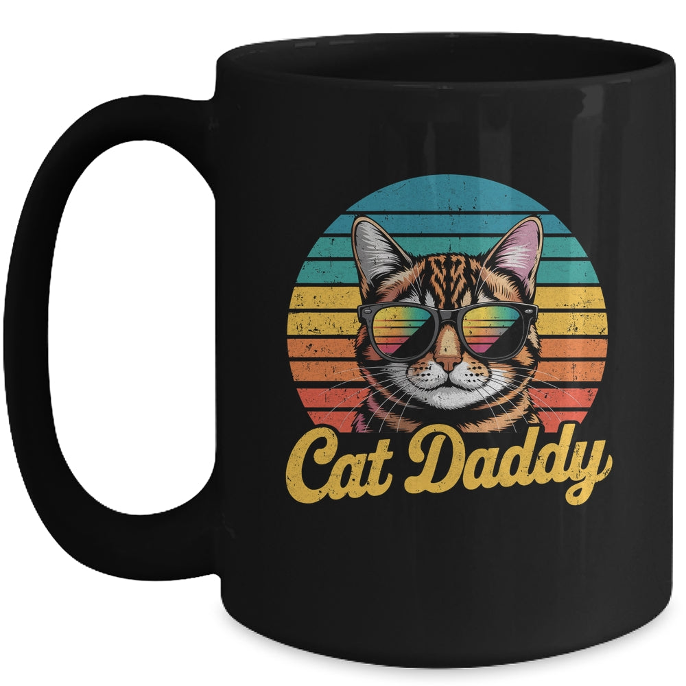 Cat Daddy Retro 70s 80s Funny Black Cat Dad Men Fathers Day Mug | siriusteestore
