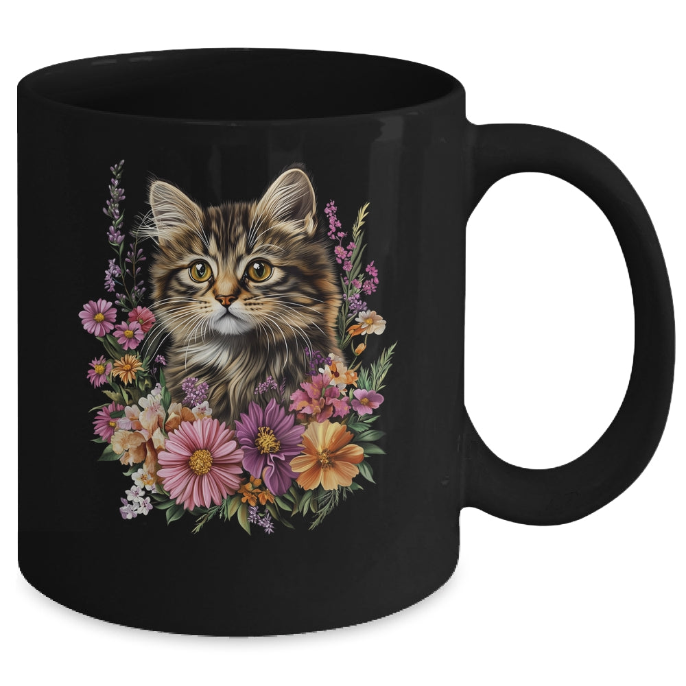 Cat Flower Floral Cute Kitten Graphic Women Girls Kids Mug | siriusteestore