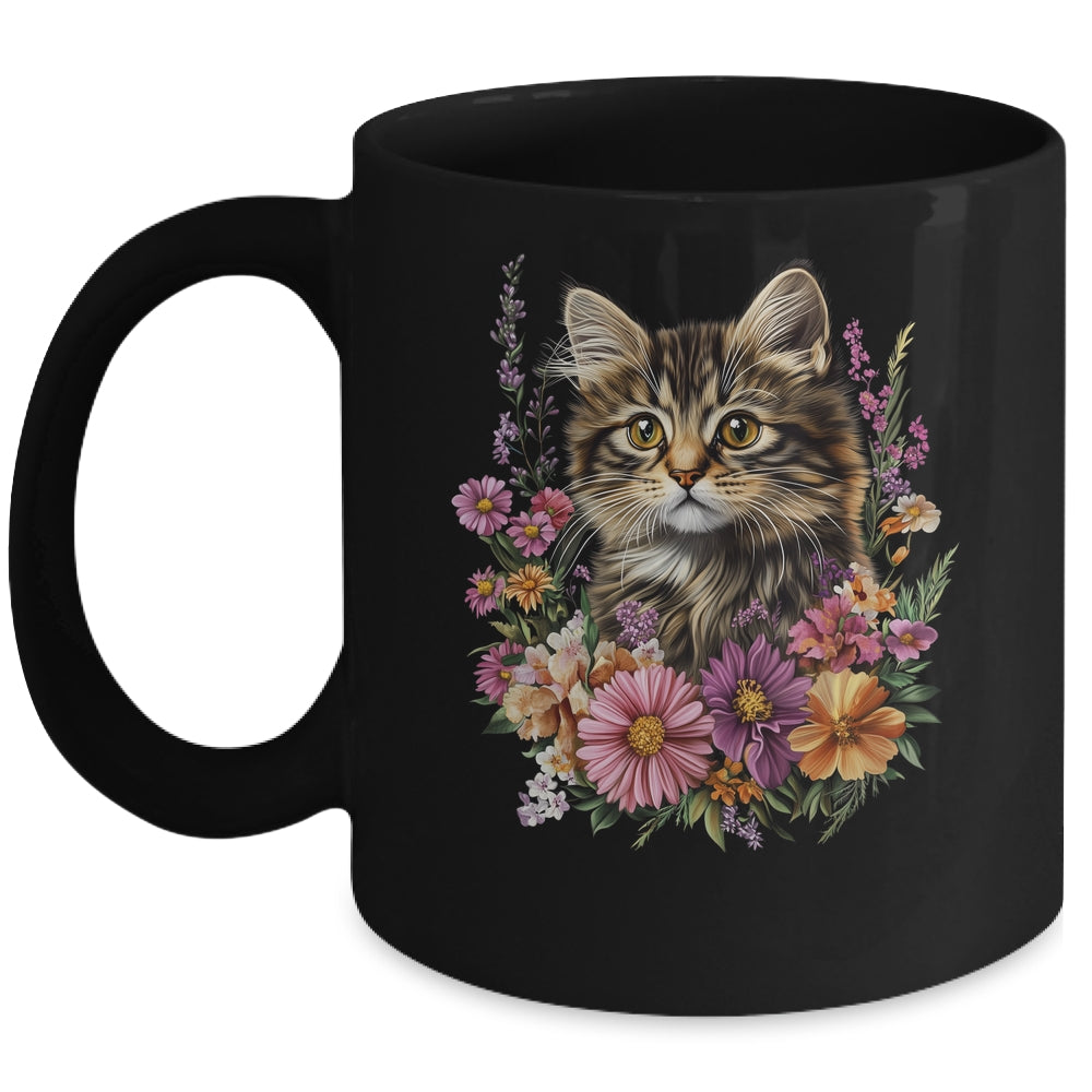 Cat Flower Floral Cute Kitten Graphic Women Girls Kids Mug | siriusteestore