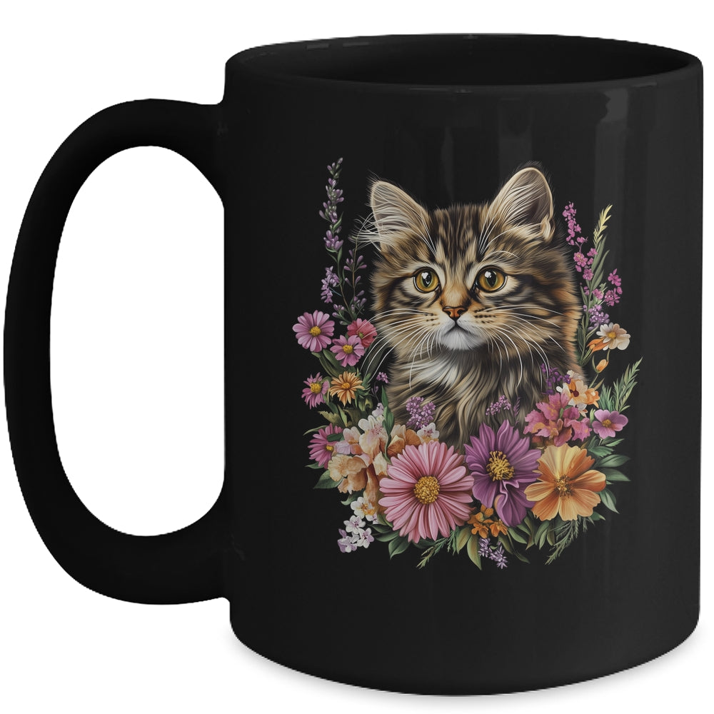 Cat Flower Floral Cute Kitten Graphic Women Girls Kids Mug | siriusteestore