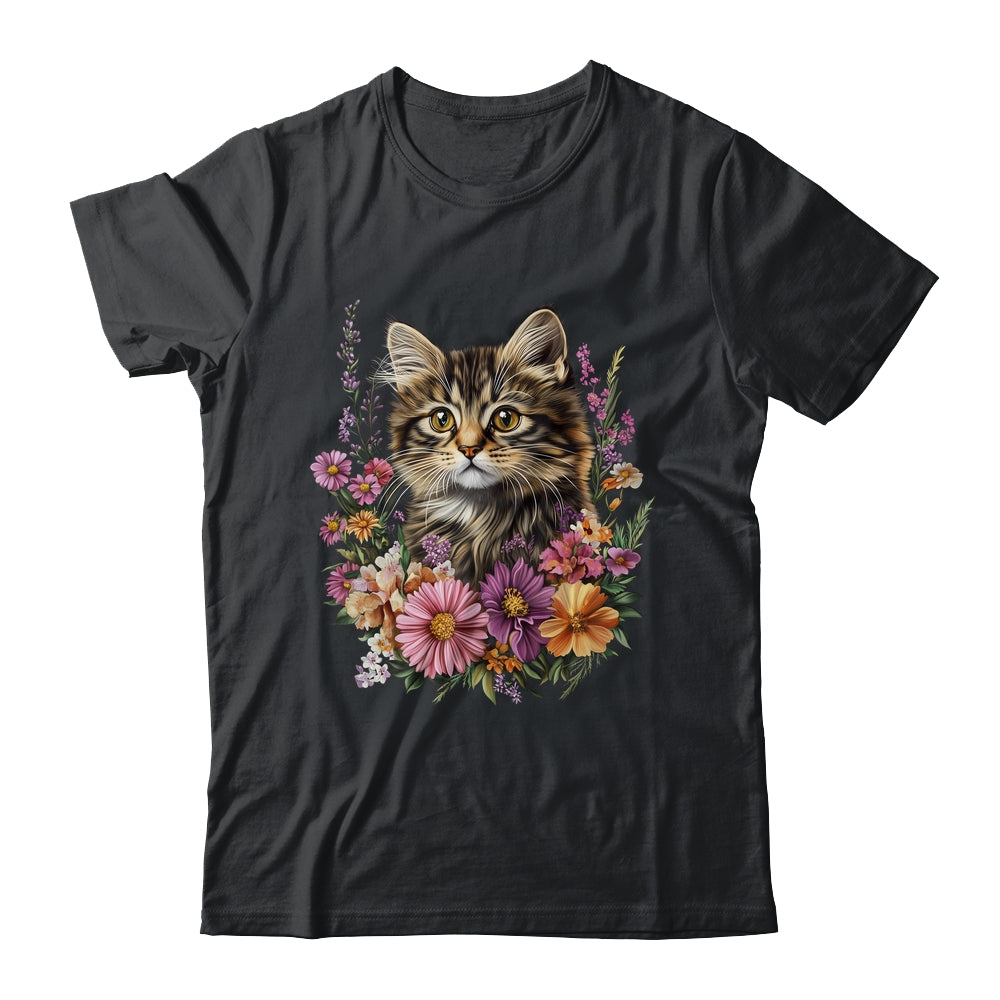 Cat Flower Floral Cute Kitten Graphic Women Girls Kids Shirt & Tank Top | siriusteestore