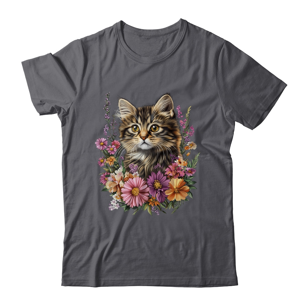 Cat Flower Floral Cute Kitten Graphic Women Girls Kids Shirt & Tank Top | siriusteestore
