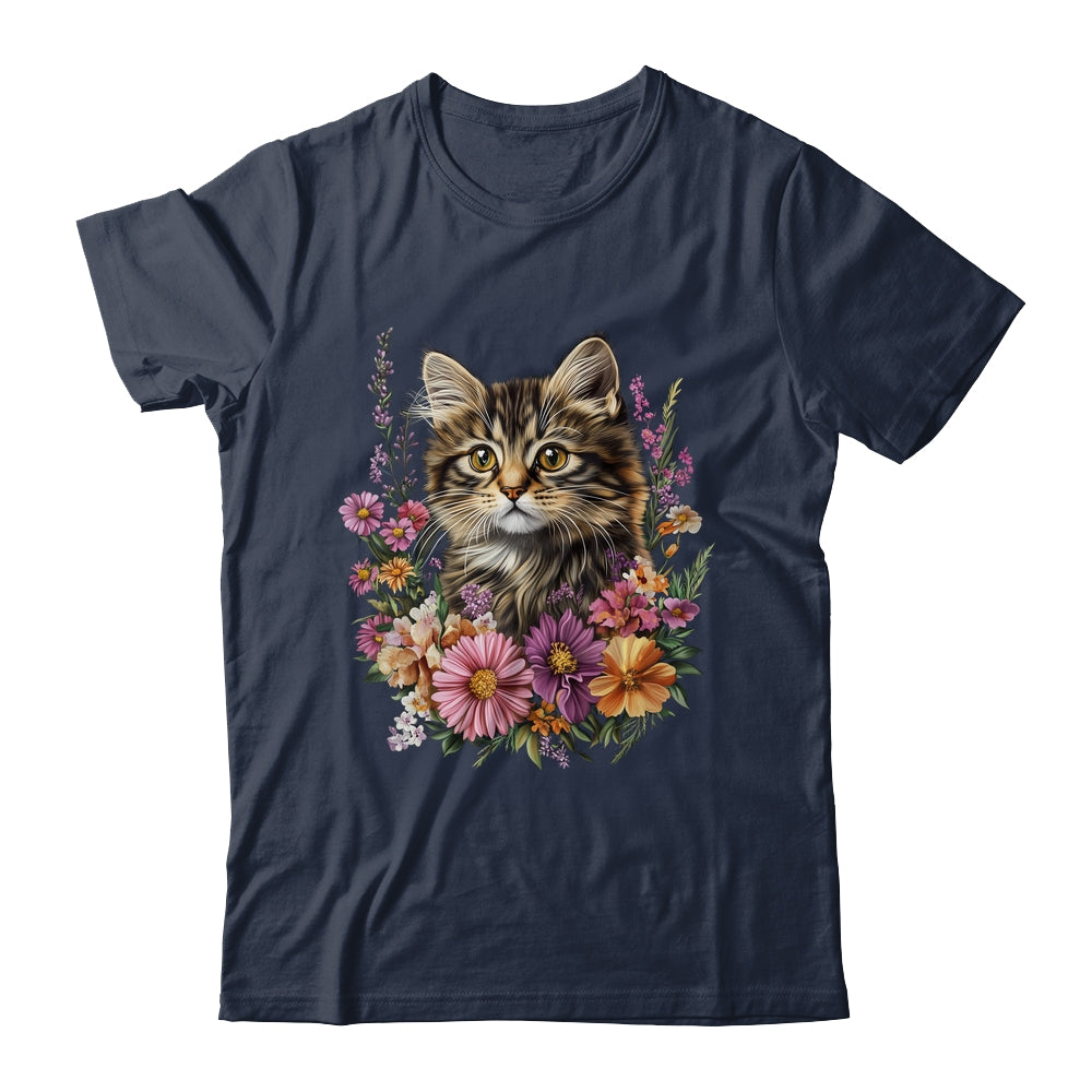 Cat Flower Floral Cute Kitten Graphic Women Girls Kids Shirt & Tank Top | siriusteestore