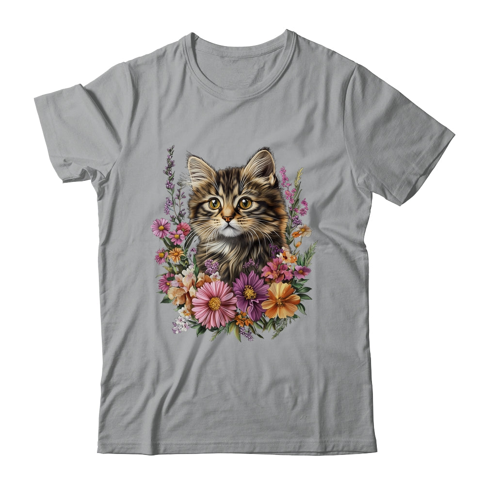 Cat Flower Floral Cute Kitten Graphic Women Girls Kids Shirt & Tank Top | siriusteestore