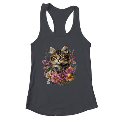 Cat Flower Floral Cute Kitten Graphic Women Girls Kids Shirt & Tank Top | siriusteestore