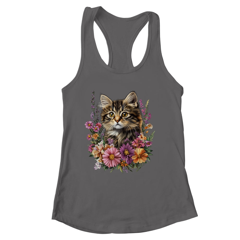 Cat Flower Floral Cute Kitten Graphic Women Girls Kids Shirt & Tank Top | siriusteestore