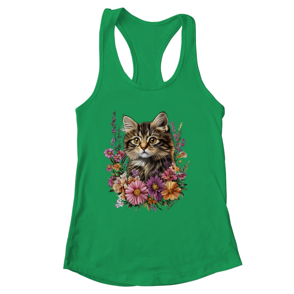 Cat Flower Floral Cute Kitten Graphic Women Girls Kids Shirt & Tank Top | siriusteestore