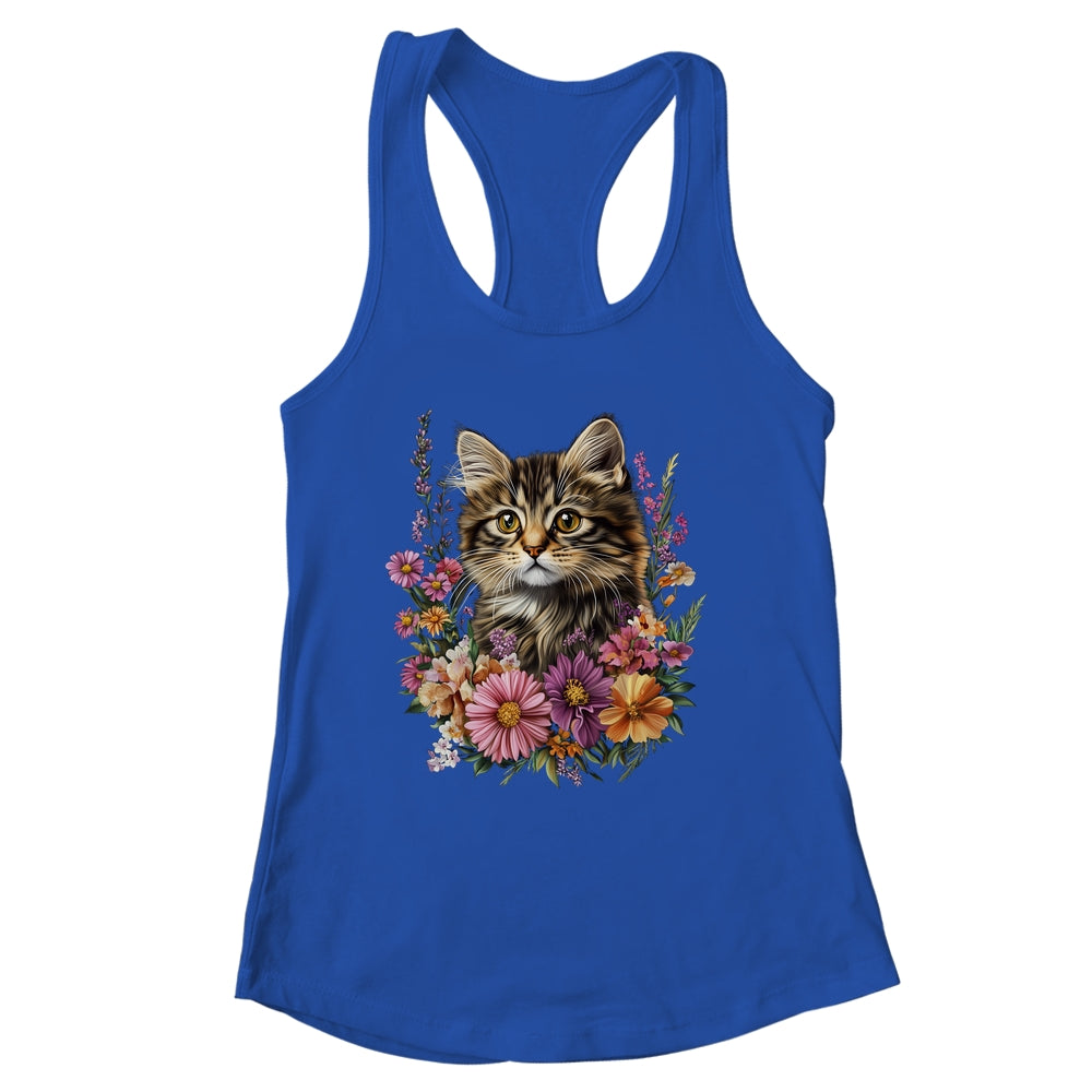 Cat Flower Floral Cute Kitten Graphic Women Girls Kids Shirt & Tank Top | siriusteestore