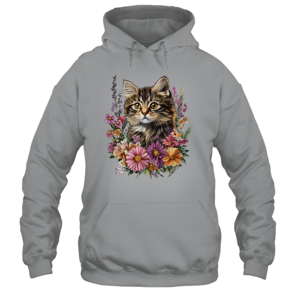 Cat Flower Floral Cute Kitten Graphic Women Girls Kids Shirt & Tank Top | siriusteestore