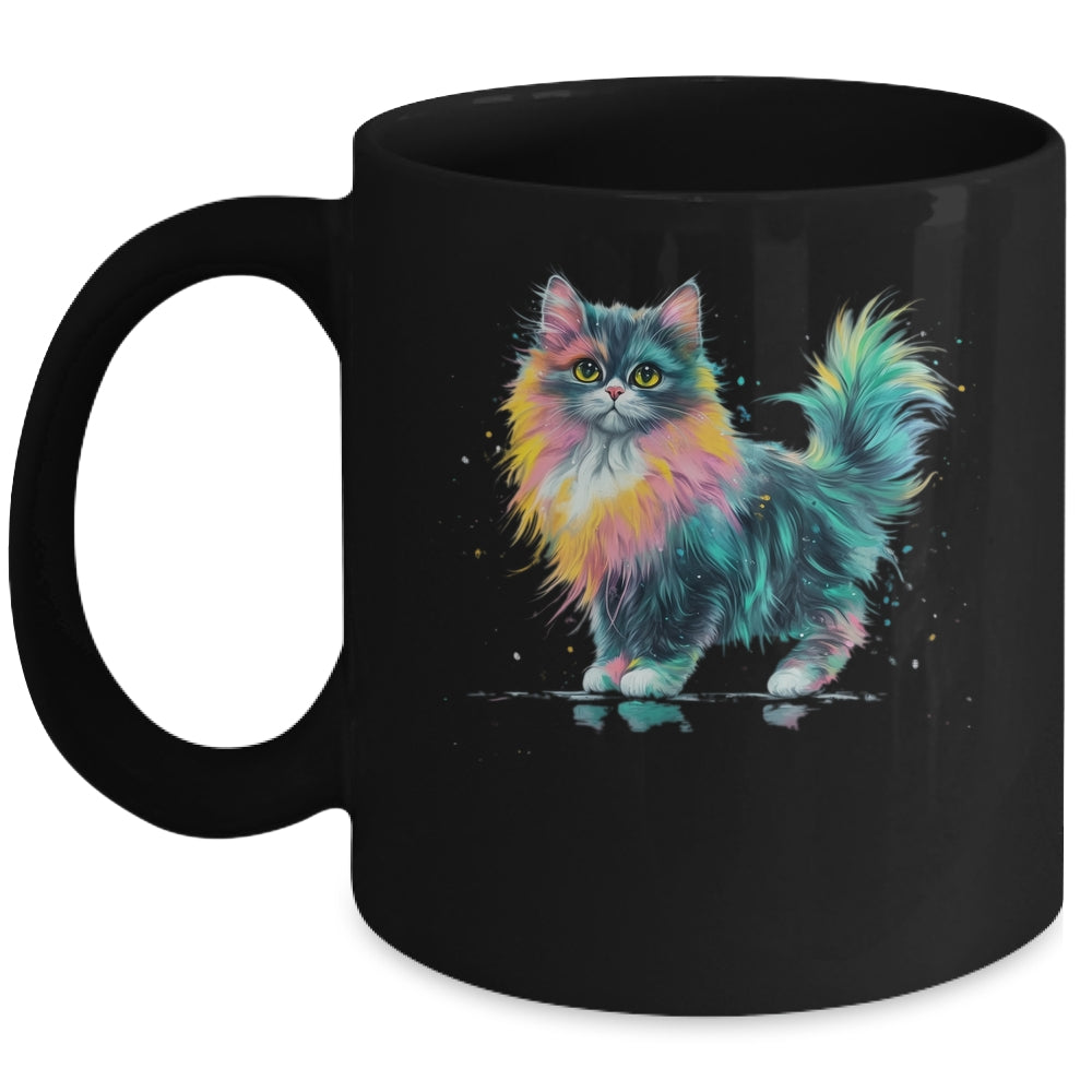 Cat Men Women Colourful Watercolour Cat Lover Animal Design Mug | siriusteestore