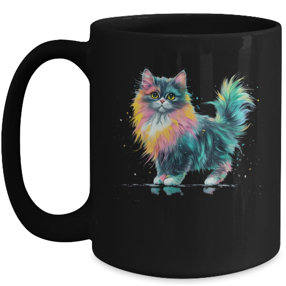 Cat Men Women Colourful Watercolour Cat Lover Animal Design Mug | siriusteestore