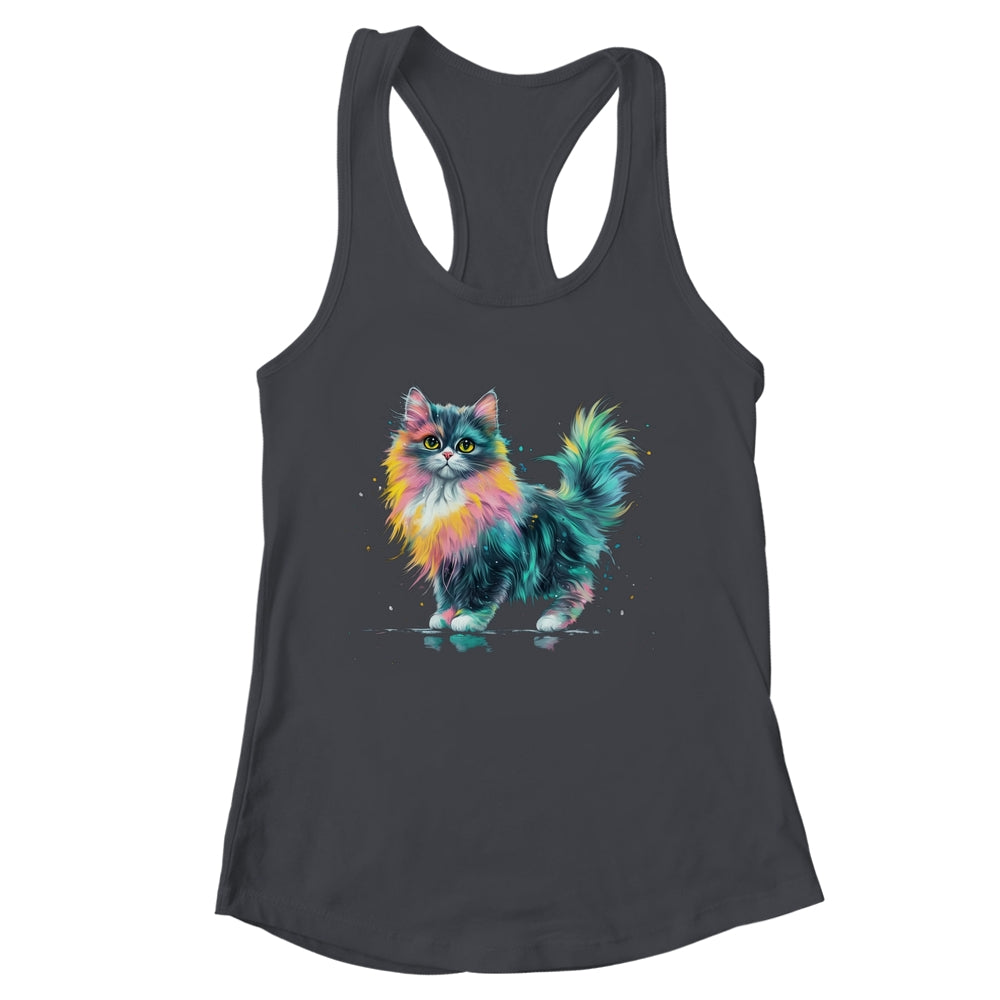 Cat Men Women Colourful Watercolour Cat Lover Animal Design Shirt & Tank Top | siriusteestore