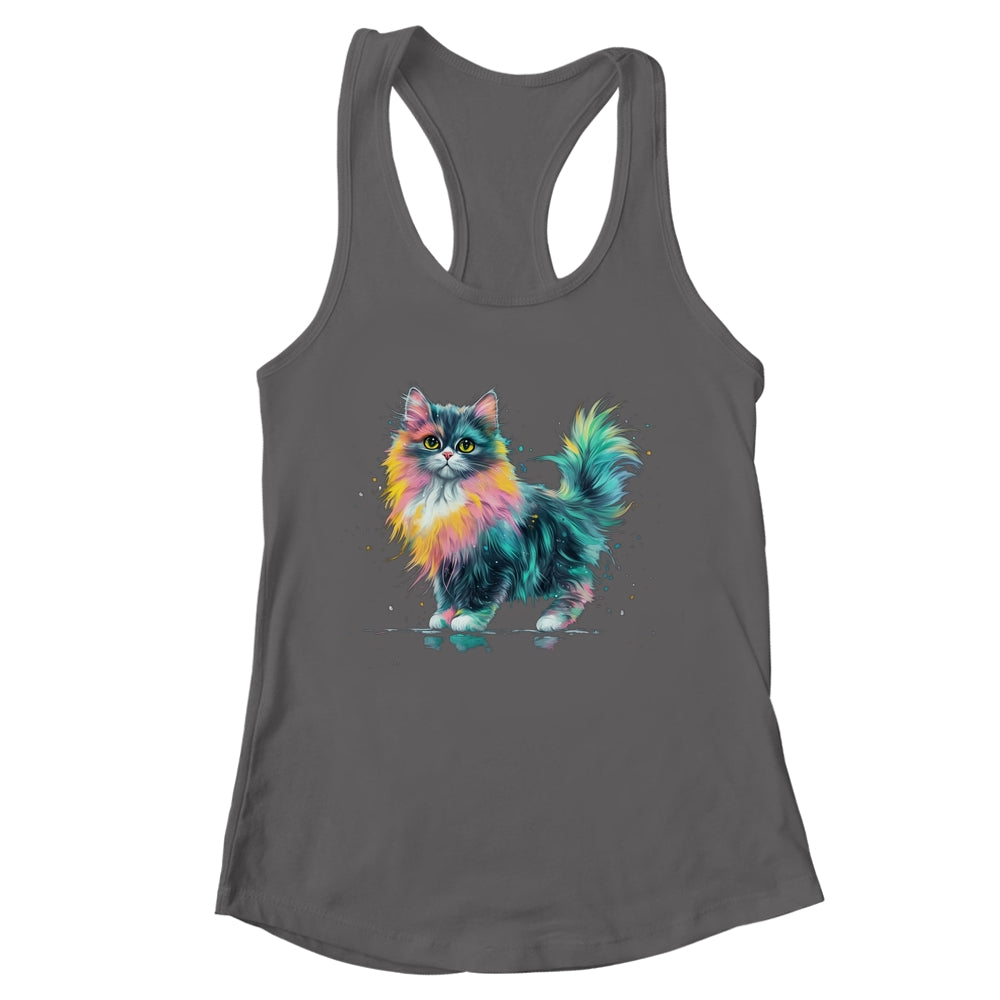 Cat Men Women Colourful Watercolour Cat Lover Animal Design Shirt & Tank Top | siriusteestore