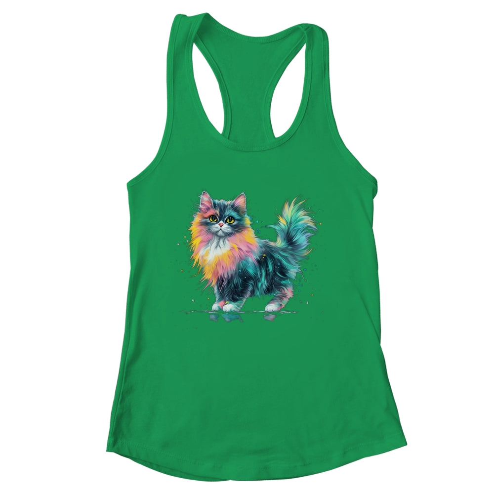 Cat Men Women Colourful Watercolour Cat Lover Animal Design Shirt & Tank Top | siriusteestore