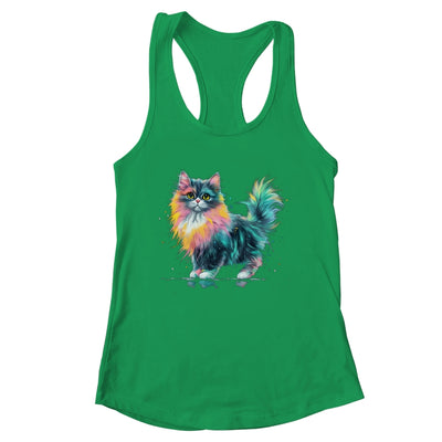 Cat Men Women Colourful Watercolour Cat Lover Animal Design Shirt & Tank Top | siriusteestore