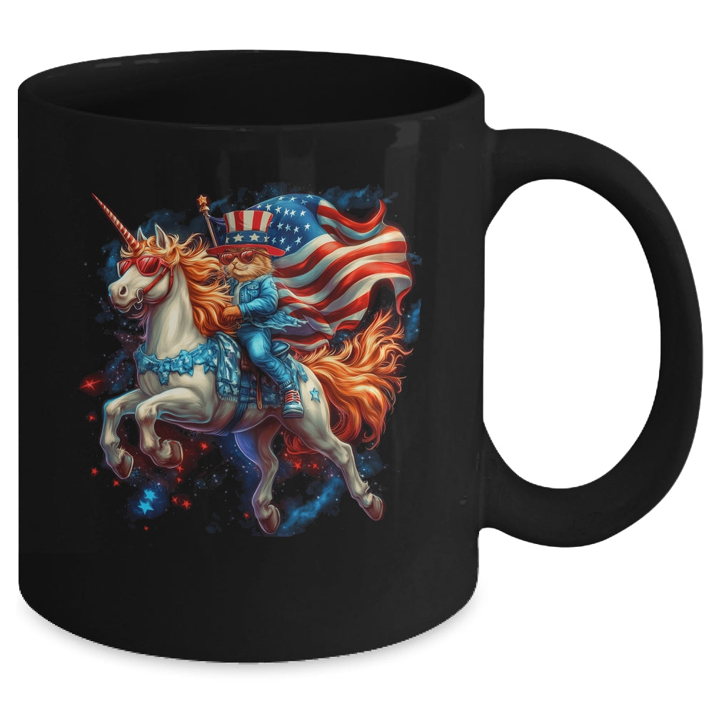 Cat Riding Unicorn USA Flag Patriotic 4th Of July Women Girl Mug | siriusteestore