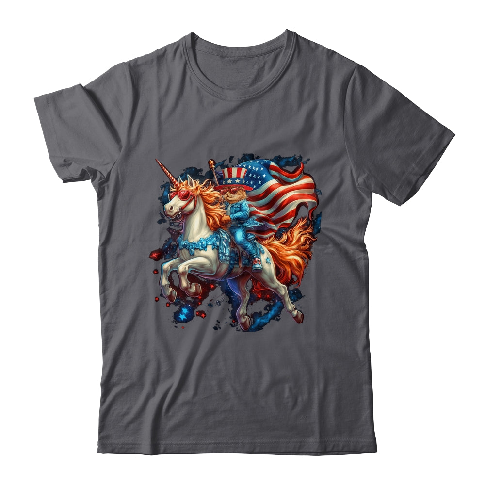 Cat Riding Unicorn USA Flag Patriotic 4th Of July Women Girl Shirt & Tank Top | siriusteestore