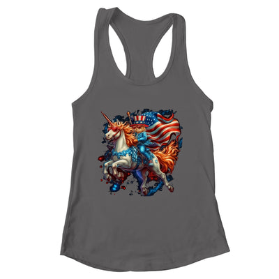 Cat Riding Unicorn USA Flag Patriotic 4th Of July Women Girl Shirt & Tank Top | siriusteestore