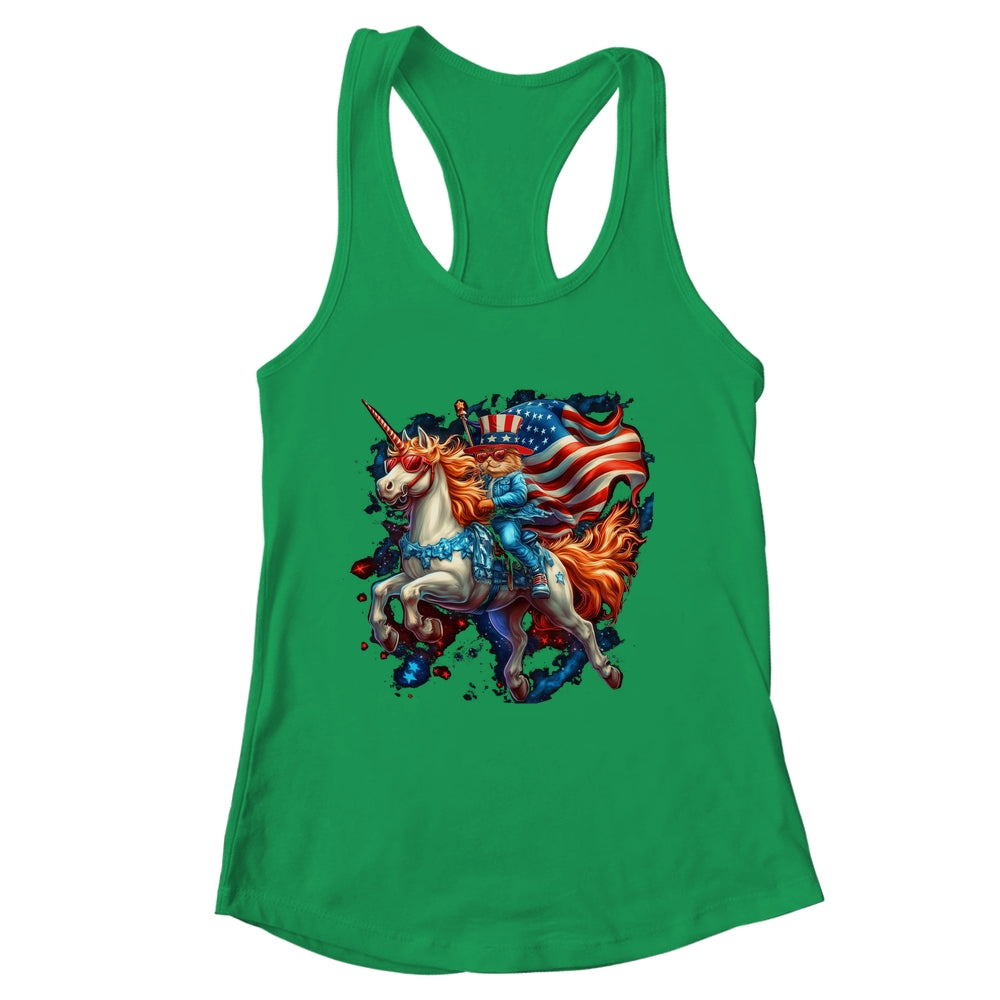 Cat Riding Unicorn USA Flag Patriotic 4th Of July Women Girl Shirt & Tank Top | siriusteestore