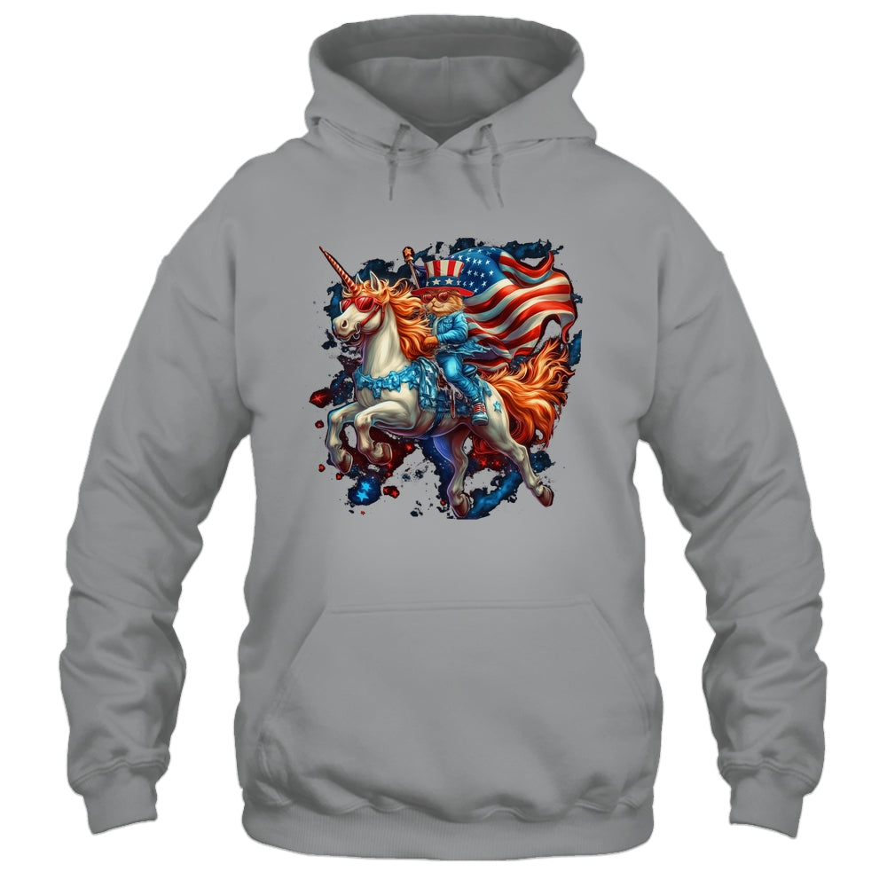 Cat Riding Unicorn USA Flag Patriotic 4th Of July Women Girl Shirt & Tank Top | siriusteestore