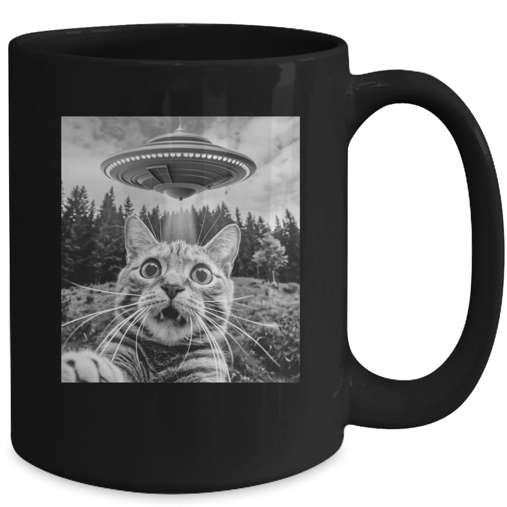 Cat Selfie With Alien UFO Funny Cat For Men Women Kids Mug | siriusteestore