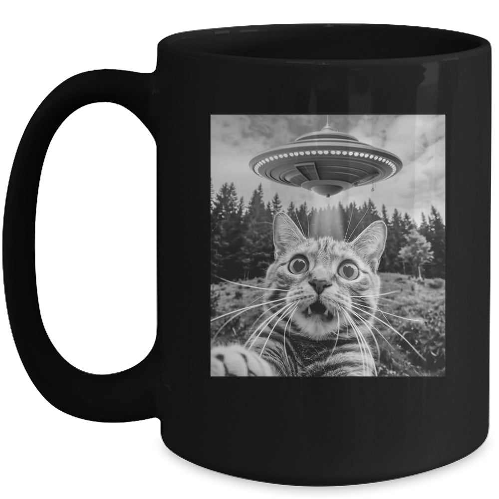 Cat Selfie With Alien UFO Funny Cat For Men Women Kids Mug | siriusteestore