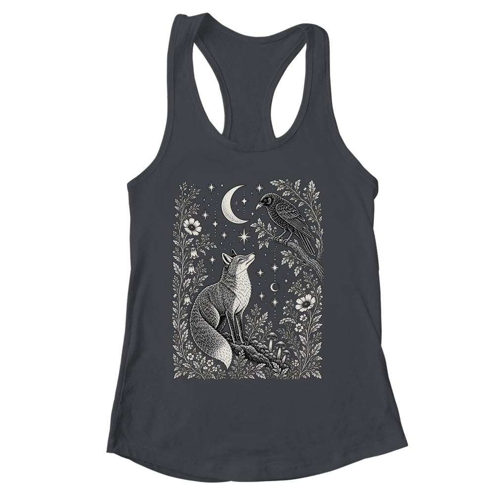 Celestial Floral Fox Crow Moon Astrology Wildlife Nature Shirt & Tank Top | siriusteestore