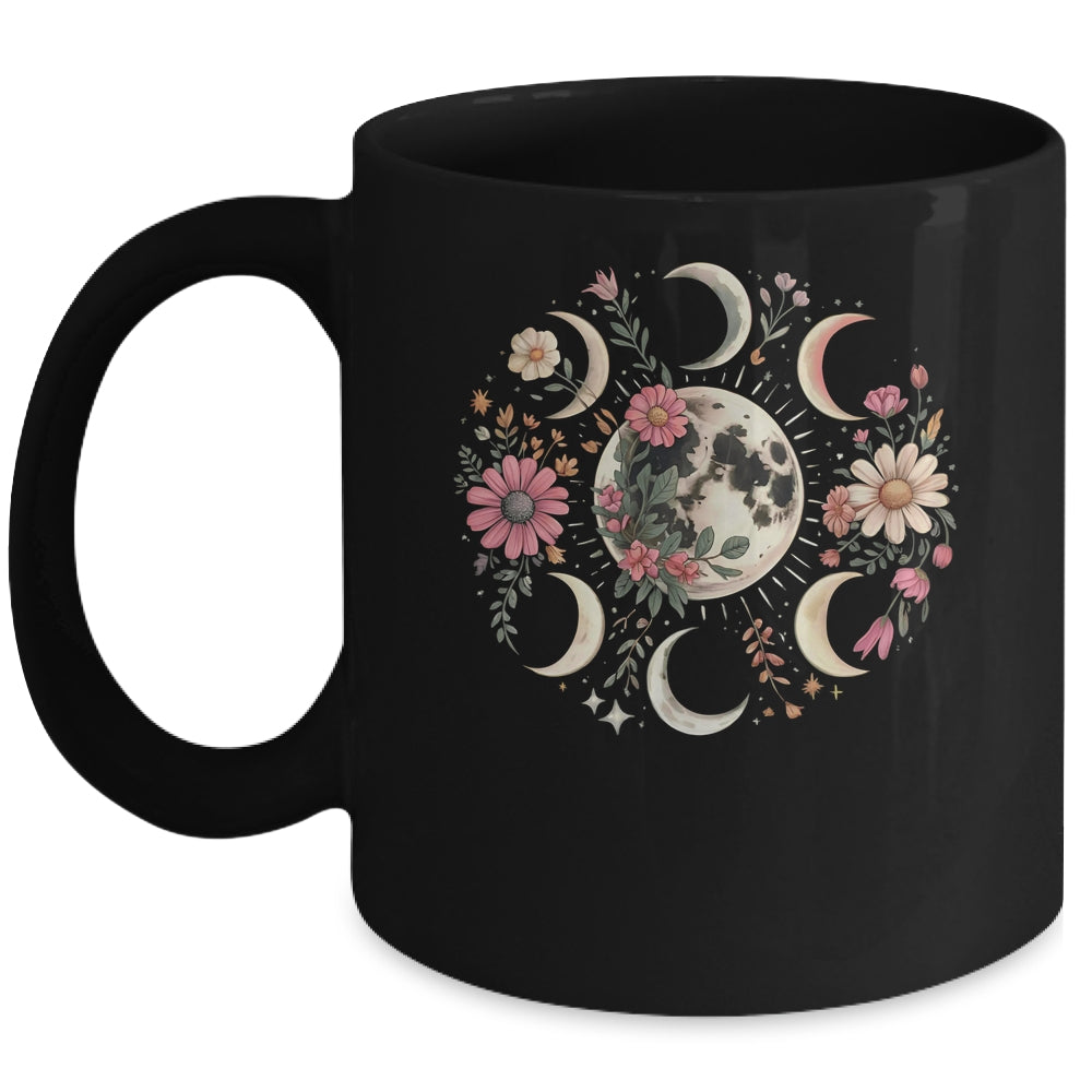 Celestial Moon Phase Boho Wildflowers Zodiac Witchcore Mug | siriusteestore
