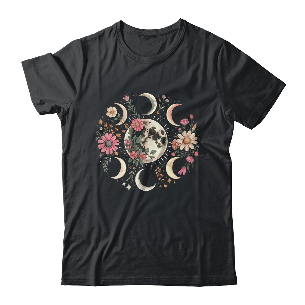 Celestial Moon Phase Boho Wildflowers Zodiac Witchcore Shirt & Tank Top | siriusteestore