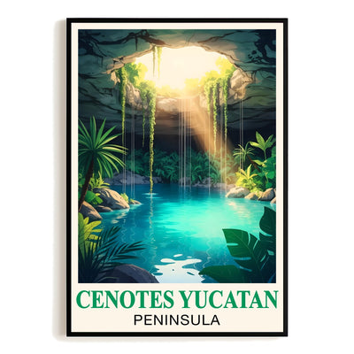 Cenotes Yucatan Peninsula Poster Tropical Cave Lagoon Wall Art Print Mexico Travel Inspired Landscape Painting Ideal For Home Decor Living Room Office Bedroom Unframed | siriusteestore