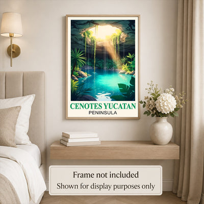 Cenotes Yucatan Peninsula Poster Tropical Cave Lagoon Wall Art Print Mexico Travel Inspired Landscape Painting Ideal For Home Decor Living Room Office Bedroom Unframed | siriusteestore