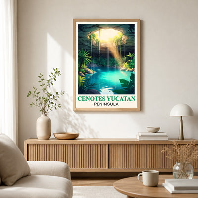 Cenotes Yucatan Peninsula Poster Tropical Cave Lagoon Wall Art Print Mexico Travel Inspired Landscape Painting Ideal For Home Decor Living Room Office Bedroom Unframed | siriusteestore