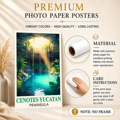 Cenotes Yucatan Peninsula Poster Tropical Cave Lagoon Wall Art Print Mexico Travel Inspired Landscape Painting Ideal For Home Decor Living Room Office Bedroom Unframed | siriusteestore