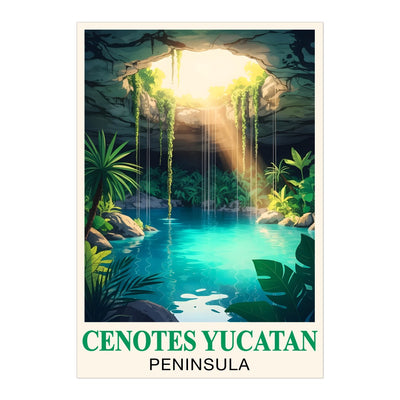 Cenotes Yucatan Peninsula Poster Tropical Cave Lagoon Wall Art Print Mexico Travel Inspired Landscape Painting Ideal For Home Decor Living Room Office Bedroom Unframed | siriusteestore