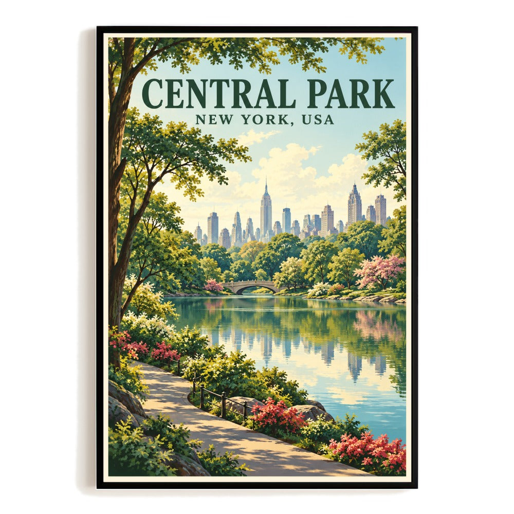 Central Park New York City Travel Souvenir Poster Vintage Manhattan Landscape Wall Art Print Urban Nature Lake Skyline Decor For Home Living Room Bedroom Gift Unframed | siriusteestore