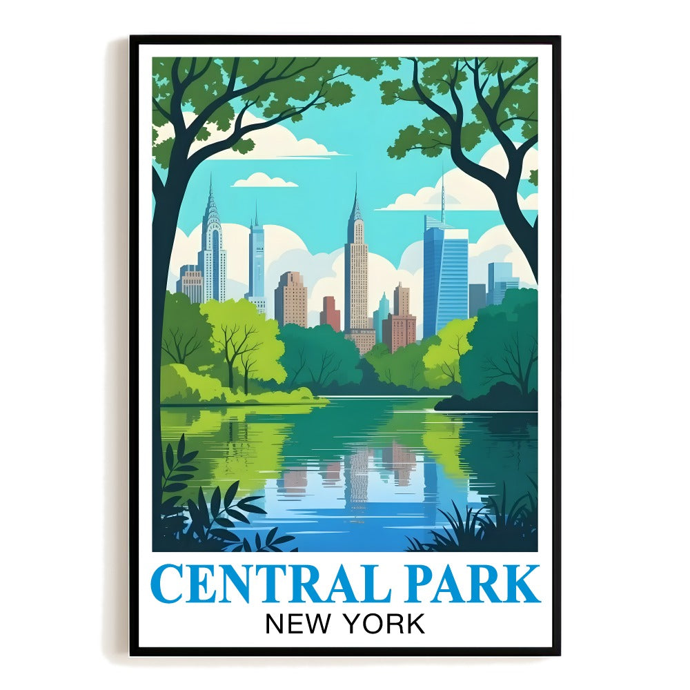 Central Park New York Vintage Travel Poster Skyline Park Trees Lake Art Print Souvenir Wall Landscape Painting Ideal For Home Office Living Room Bedroom Decor Unframed | siriusteestore