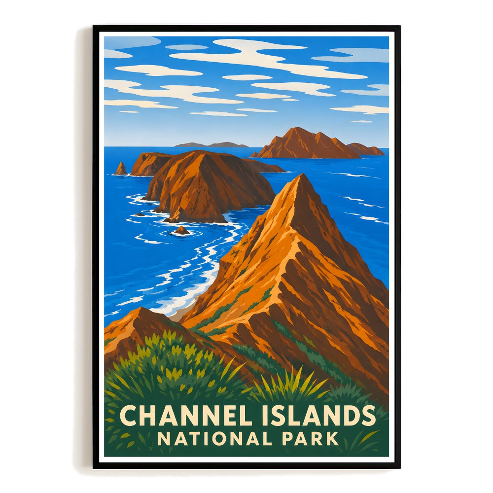 Channel Islands National Park Vintage Travel Poster Coastal Island Cliff Ocean Landscape Wall Art California Print Home Decor Gift For Hikers Beach Lovers Unframed | siriusteestore
