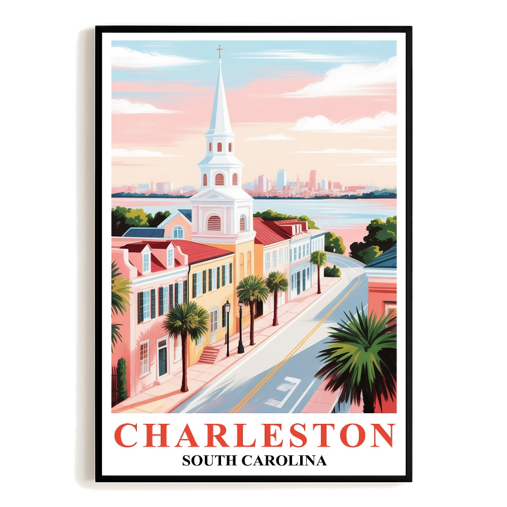 Charleston Travel Poster Vintage South Carolina Cityscape Souvenir Wall Art Landscape Print Painting Picture For Home Room Living Room Office Bedroom Decor Unframed | siriusteestore