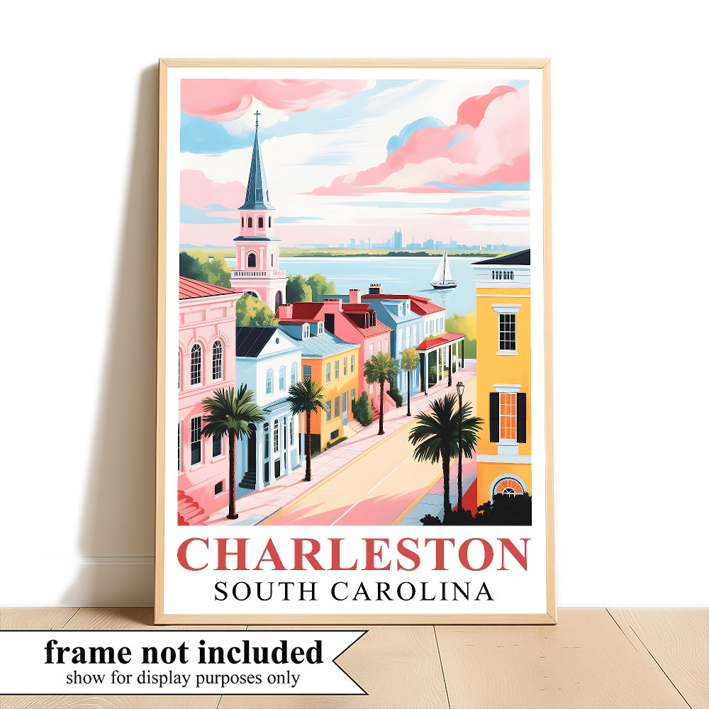 Charleston Travel Print Poster City South Carolina Southern Souvenir Wall Art Landscape Picture Suitable For Home Room Living Room Bedroom Aesthetic Decor Unframed | siriusteestore