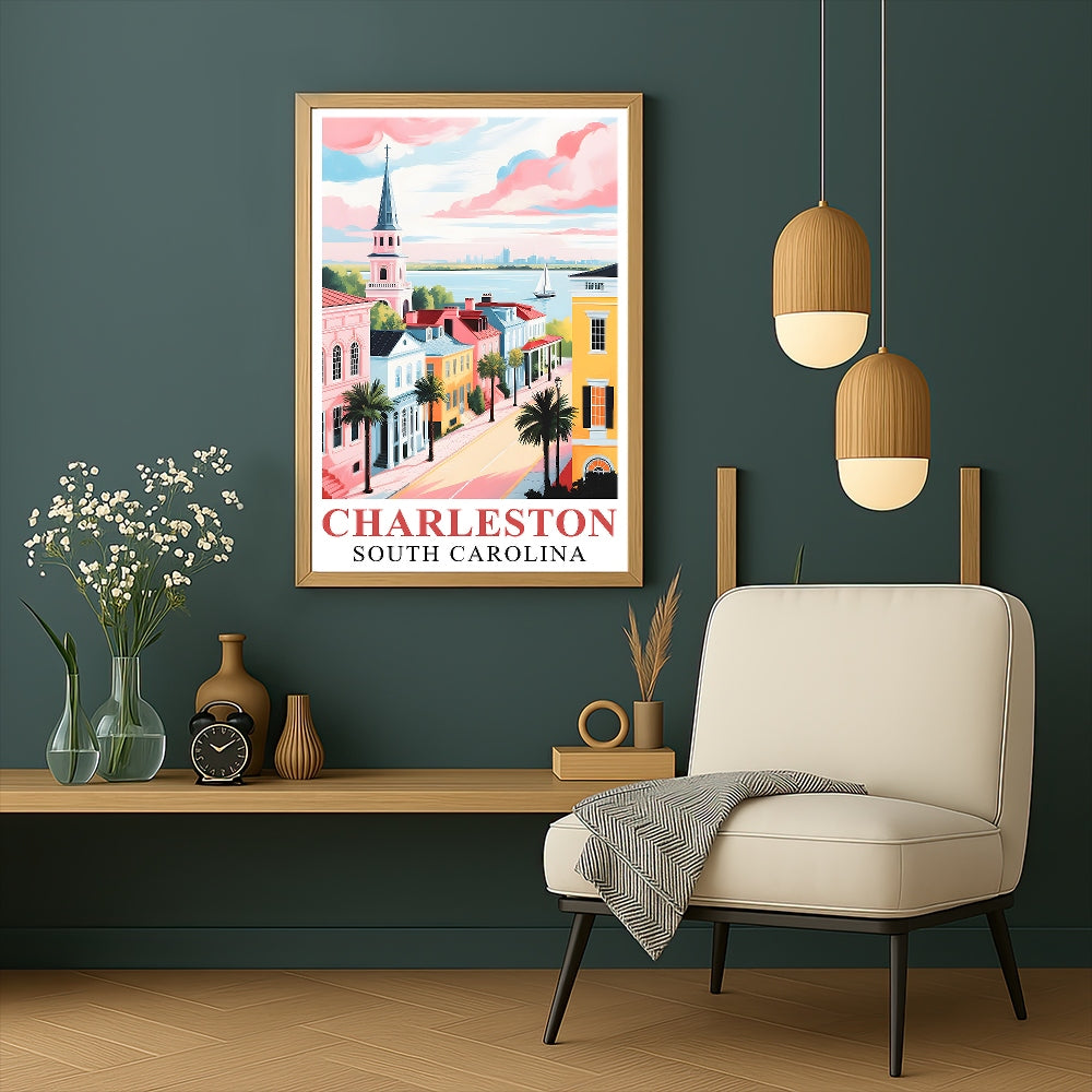 Charleston Travel Print Poster City South Carolina Southern Souvenir Wall Art Landscape Picture Suitable For Home Room Living Room Bedroom Aesthetic Decor Unframed | siriusteestore
